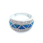 Blue Fire Opal Triangle Inlay with CZs Ring